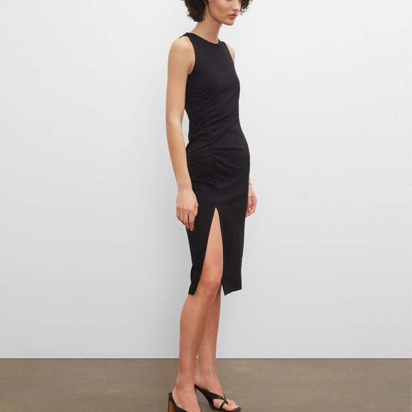 Side Seam Ruched Midi Dress - New With Tags - NEVER WORN - Black - Picture 1 of 3